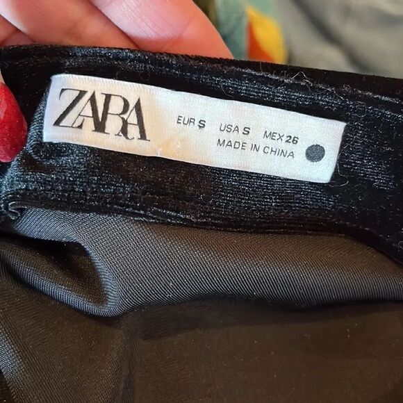 Zara Black Crushed Velvet Asym. Neck Body-Con Stretchy long-sleeved Dress, S - Picture 8 of 9